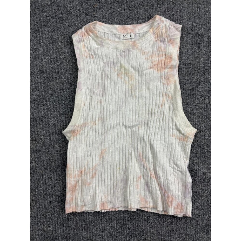 Garage Tank Top Womens XS White Pastel Tie Dye Ribbed Cropped‎ Sleeveless Muscle